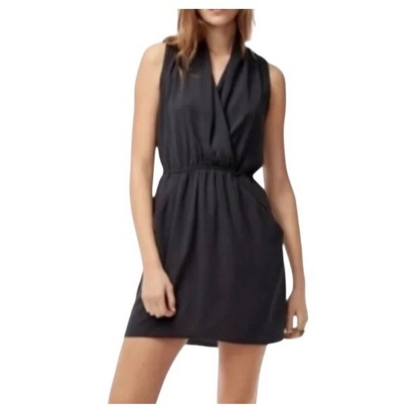 Aritzia Wilfred Sabine Black Sleeveless Draped Mini Dress Size Small - Picture 2 of 6